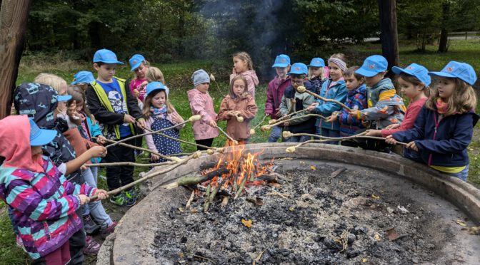 Klassen 1 und 4 beim Waldtag